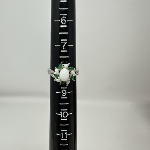 925 Sterling Silver Opal and Green Chrysoprase Ring Size 8 - Picture 7 of 8